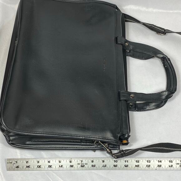 Solo New York Black Leather Laptop Bag Briefcase 15.5" Computer MacBook Strap - Picture 6 of 16